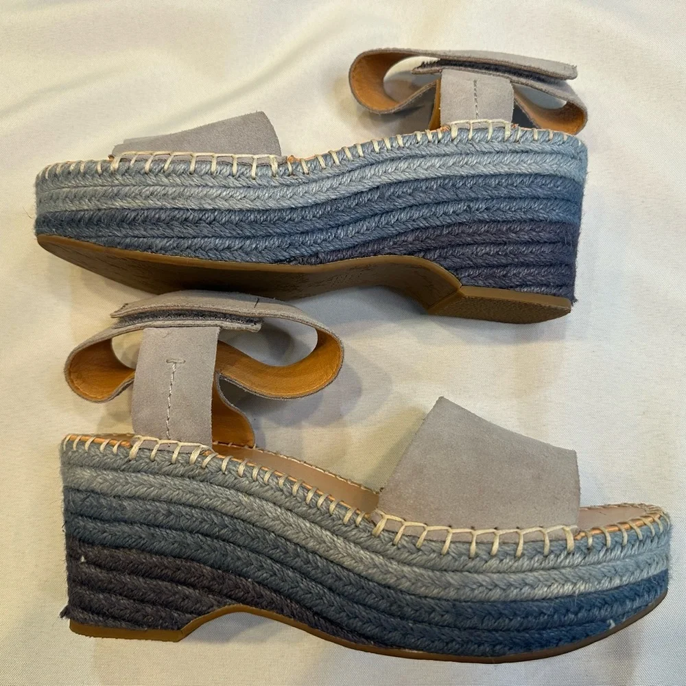 Frye Blues & Gray Amber Espadrille Wedge Heel Sz 8.5 - Picture 8 of 11